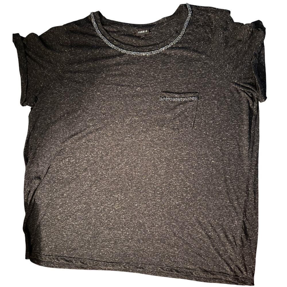 Torrid Black Rhinestone Trim Linen Blend Tee Size 4X/26